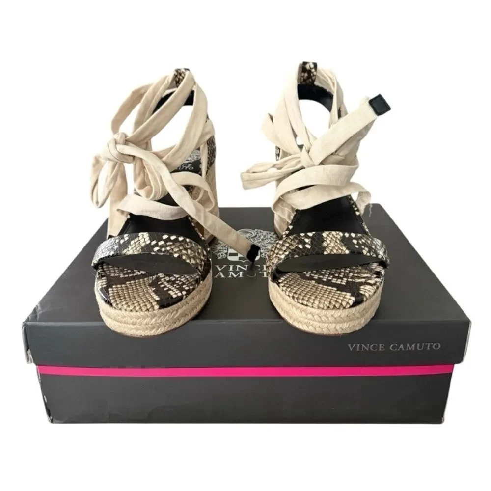 Vince Camuto Roreka Python Espadrille Block Heel Sandals Warm Vanilla Black 9
